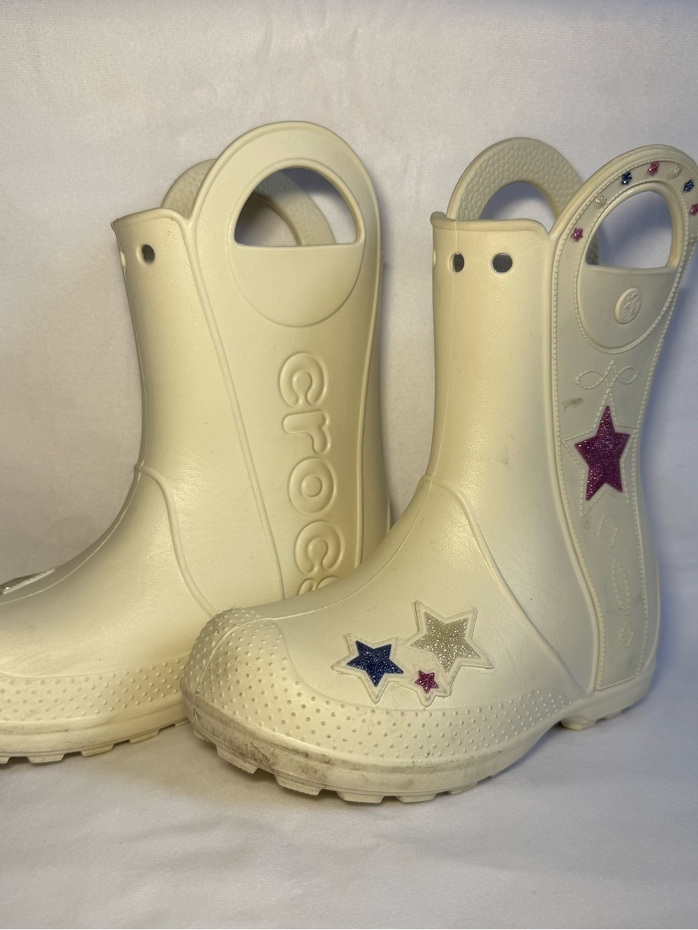 Crocs Kids' Cream Star-Accent Rain Boots